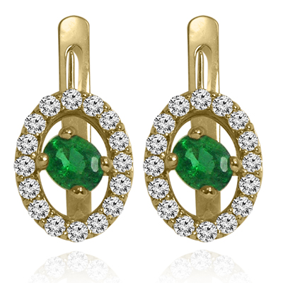 Russian Jewelry Emerald & Diamond Earrings 14K