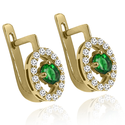 Russian Jewelry Emerald & Diamond Earrings 14K