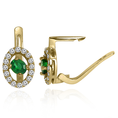 Russian Jewelry Emerald & Diamond Earrings 14K