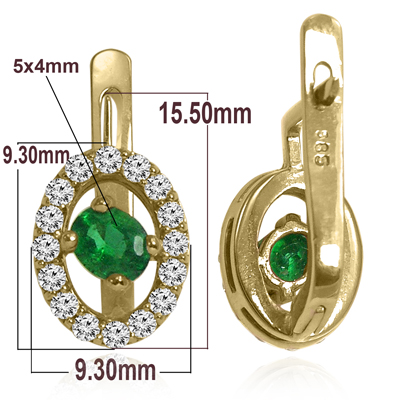 Russian Jewelry Emerald & Diamond Earrings 14K