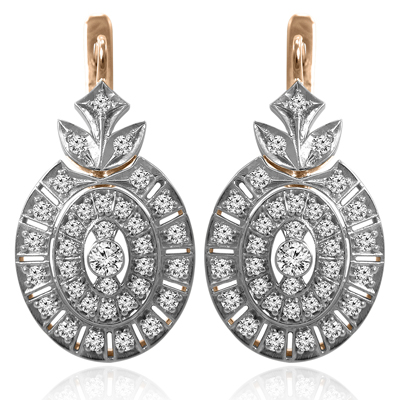 14K Rose & White Gold Russian Style Earrings