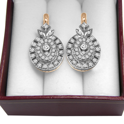 14K Rose & White Gold Russian Style Earrings