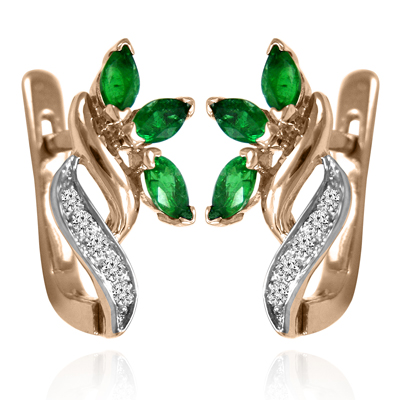 Russian style Emerald & Diamond Earrings 14K 585