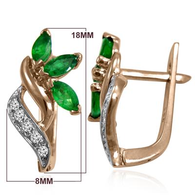 Russian style Emerald & Diamond Earrings 14K 585