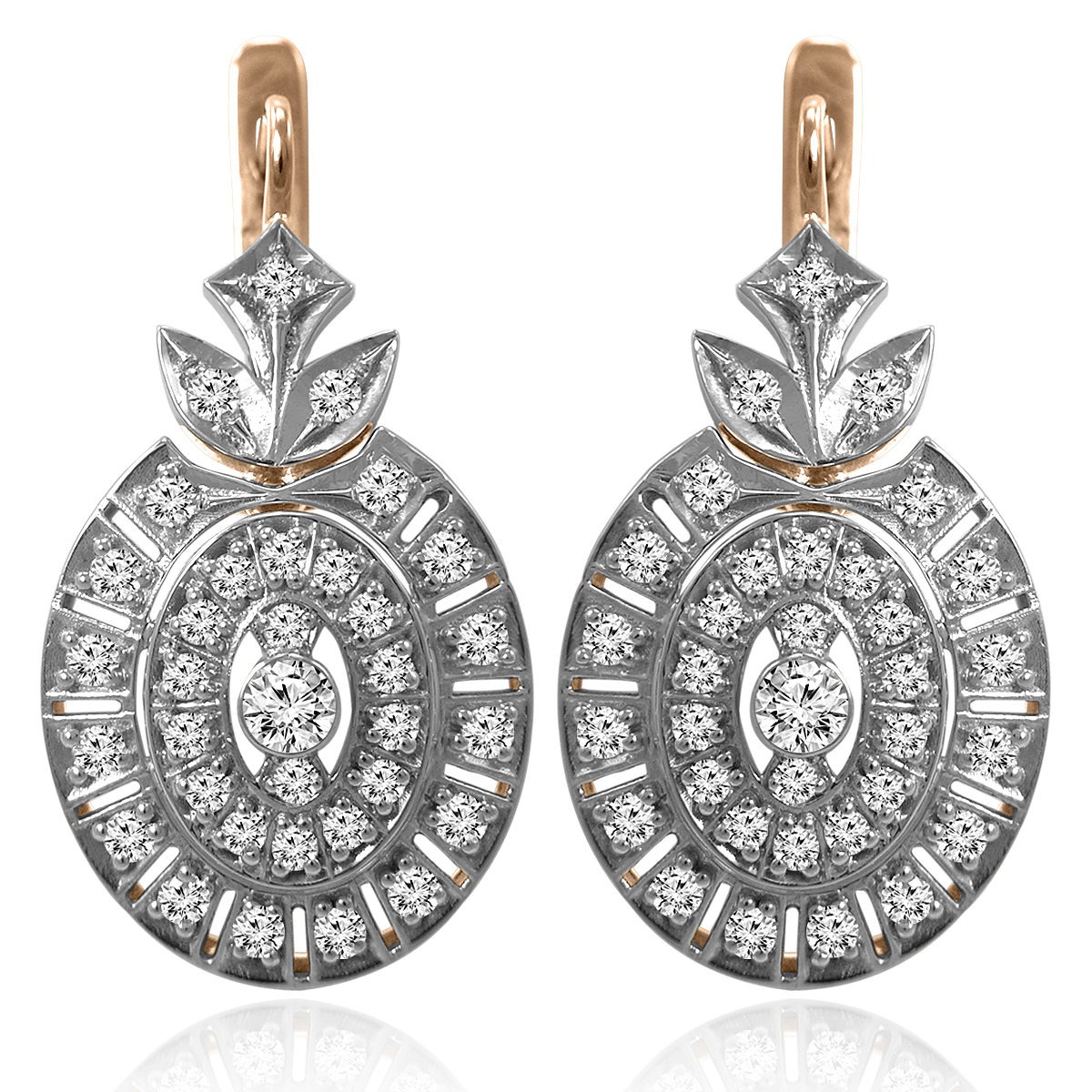 14K Rose & White Gold Russian Style Earrings