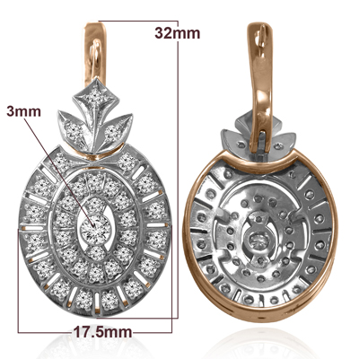 14K Rose & White Gold Russian Style Earrings