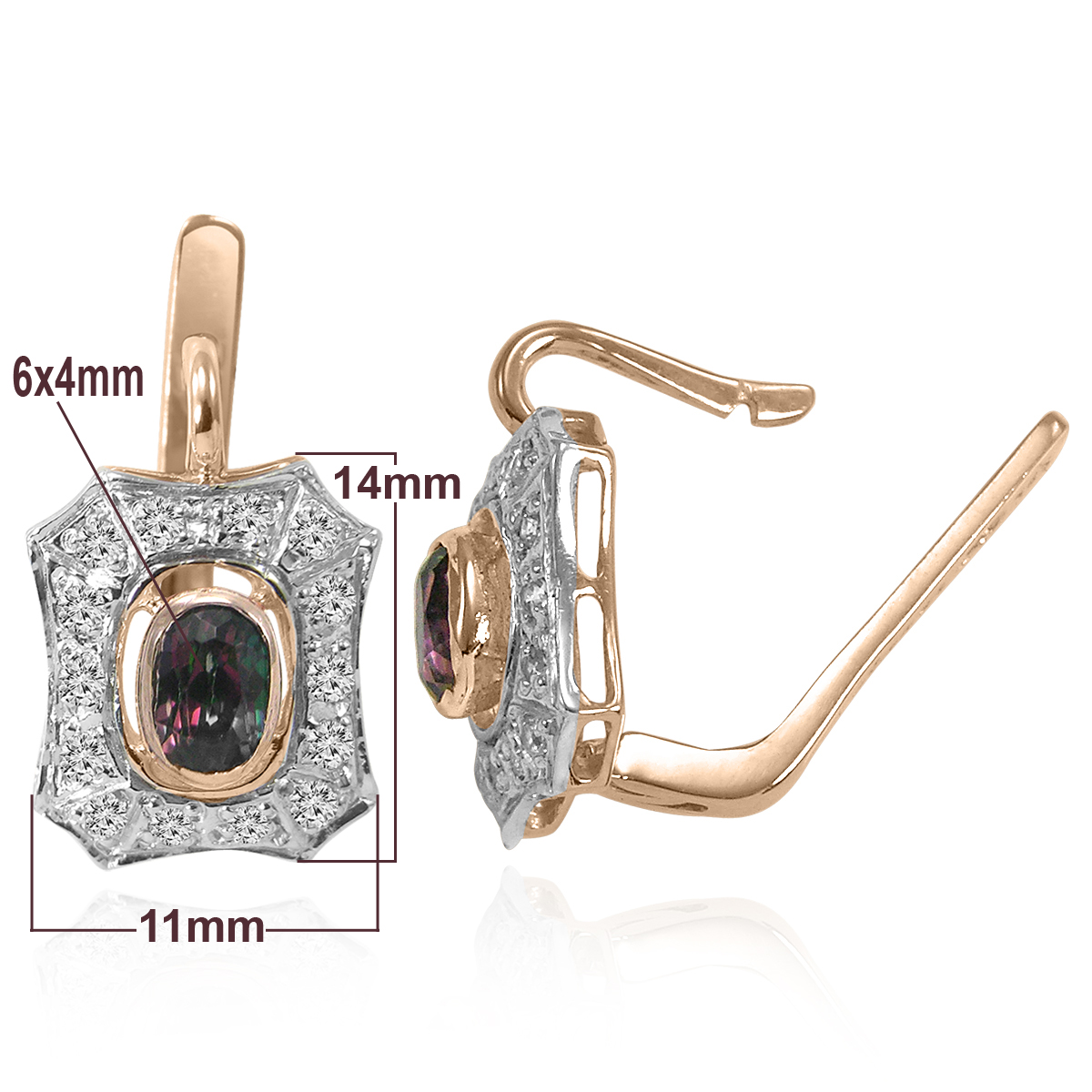 Russian stye Mystic Topaz Diamond Earrings 14k