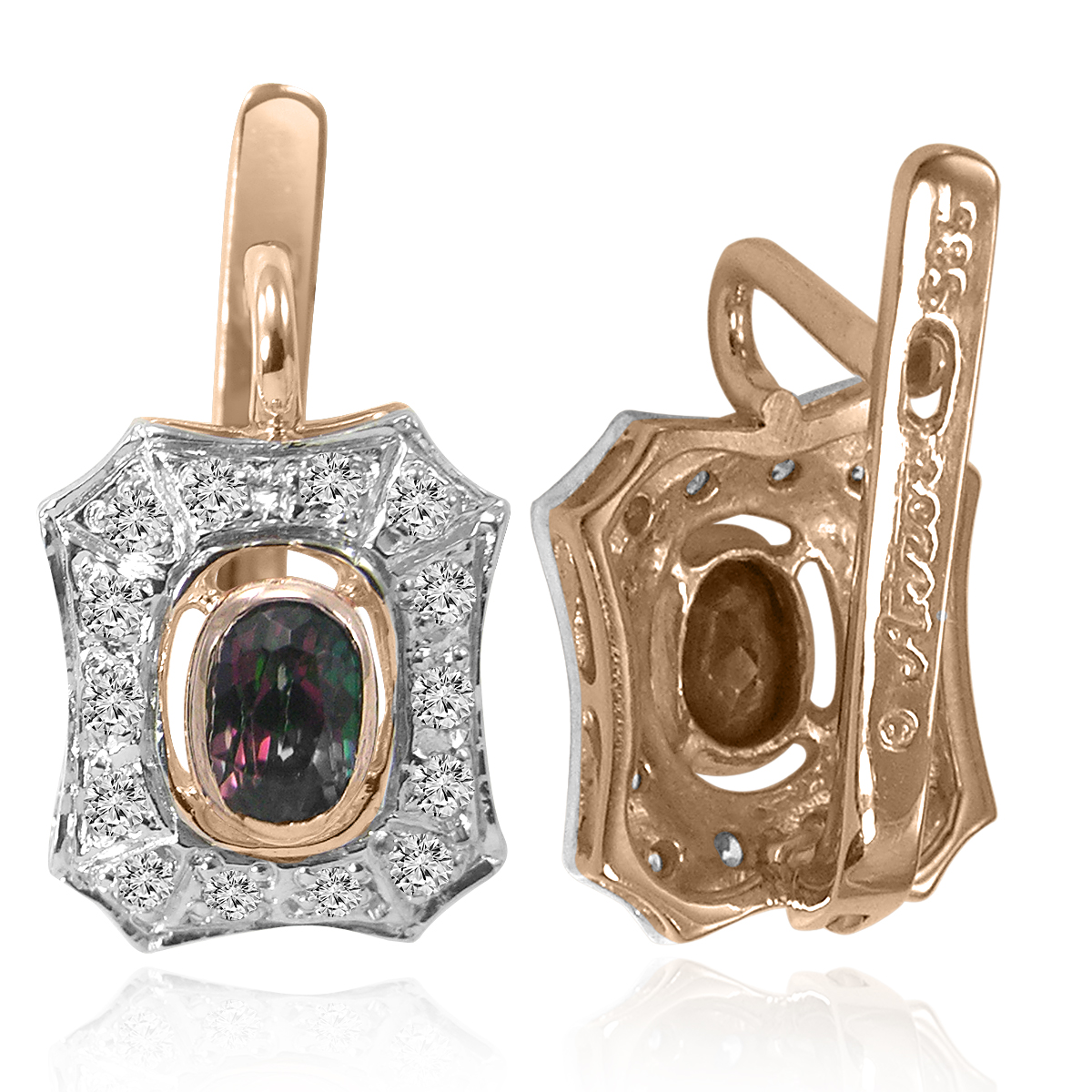 Russian stye Mystic Topaz Diamond Earrings 14k