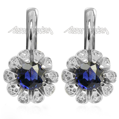 Russian Style Earrings Sapphire Diamond 14k Gold