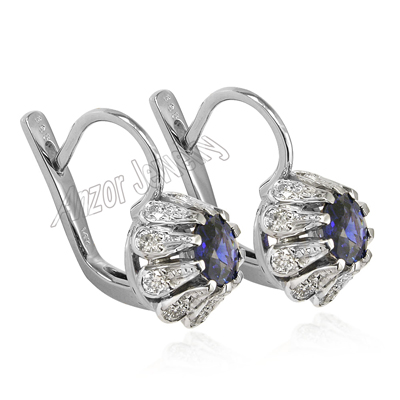 Russian Style Earrings Sapphire Diamond 14k Gold