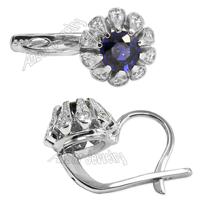 Russian Style Earrings Sapphire Diamond 14k Gold