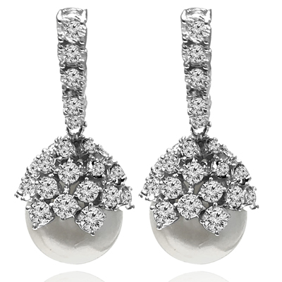 14k Gold Diamond Fresh Water Pearl Earrings