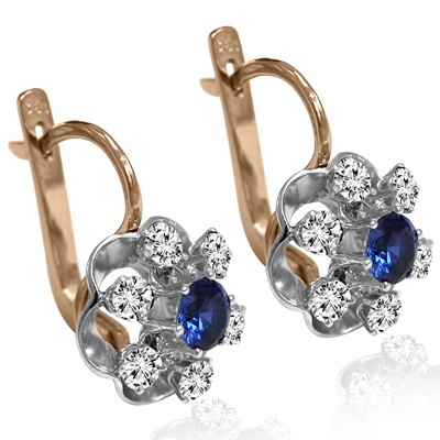 Russian Style Sapphire & Diamond Earrings 585