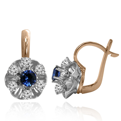 Russian Style Sapphire & Diamond Earrings 585