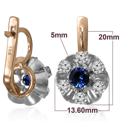 Russian Style Sapphire & Diamond Earrings 585