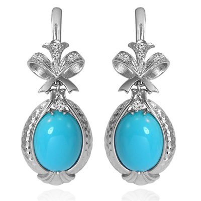 Russian Style Diamond Turquoise Earrings 585 F VS1