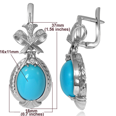 Russian Style Diamond Turquoise Earrings 585 F VS1