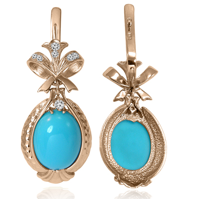 Russian Style Diamond Turquoise Earrings 585 F VS1