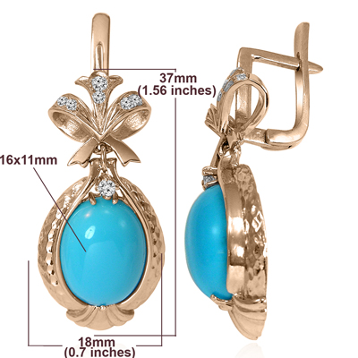 Russian Style Diamond Turquoise Earrings 585 F VS1