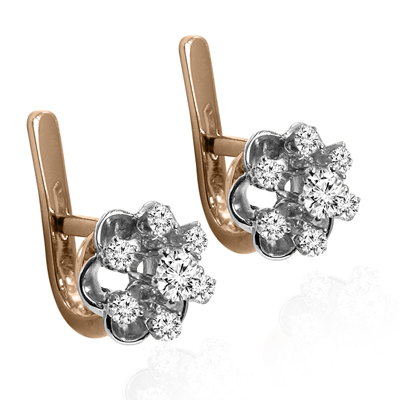Russian Style Diamond flower Earrings 14k 585