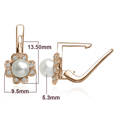 Russian Style Diamond Pearl Earrings 585 14k