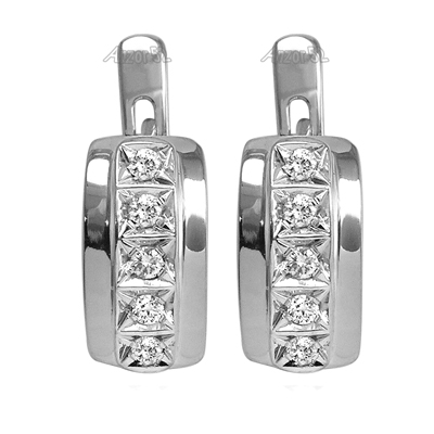 14k White Gold Diamond Earrings Russian Jewelry