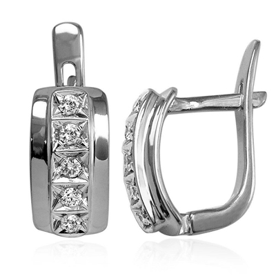 14k White Gold Diamond Earrings Russian Jewelry