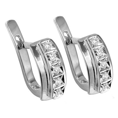 14k White Gold Diamond Earrings Russian Jewelry