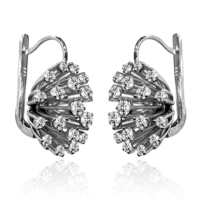 14k White Gold Diamond Earrings Russian Jewelry