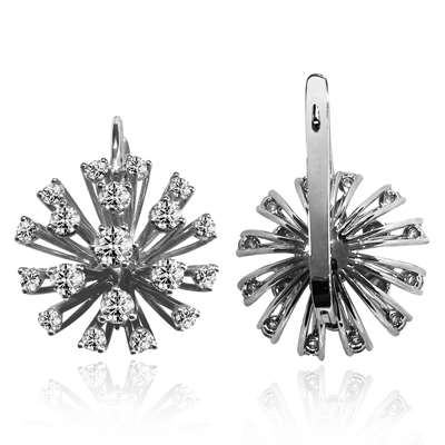 14k White Gold Diamond Earrings Russian Jewelry