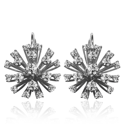 14k White Gold Diamond Earrings Russian Jewelry