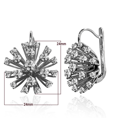 14k White Gold Diamond Earrings Russian Jewelry