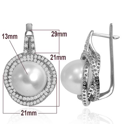 14k White Gold freshwater pearls Diamond earrings