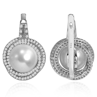 14k White Gold freshwater pearls Diamond earrings
