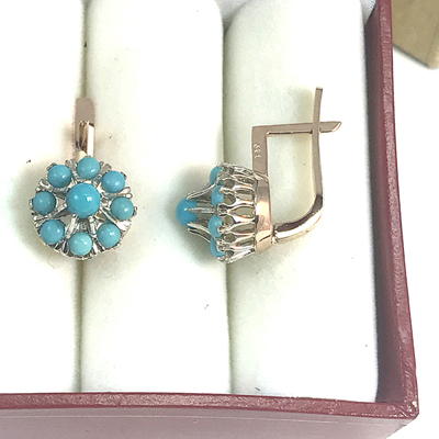 Russian Style Turquoise Earrings malinka 585