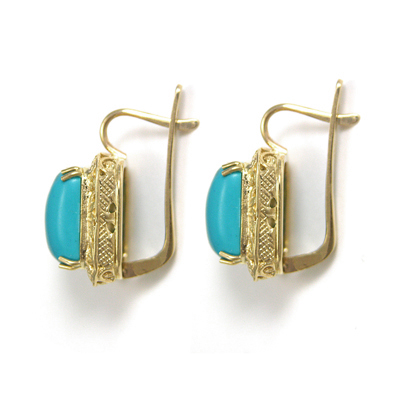 14k Gold Russian Style Turquoise Earrings 585