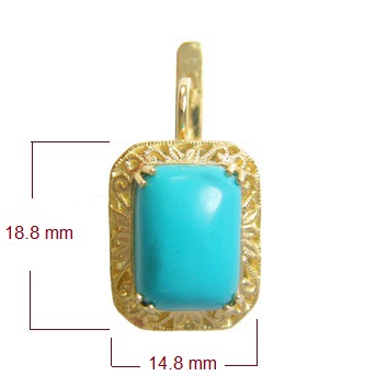 14k Gold Russian Style Turquoise Earrings 585