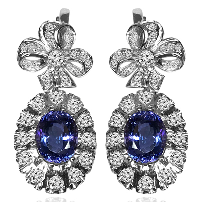 Russian Style Tanzanite & Diamond Earrings 14K