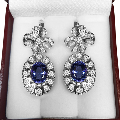 Russian Style Tanzanite & Diamond Earrings 14K