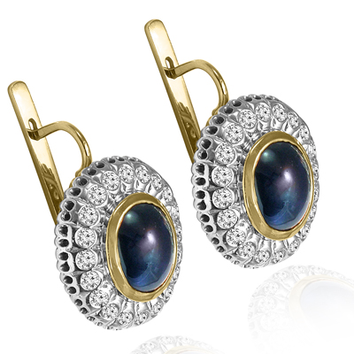 Russian Style Sapphire & Diamond Earrings 585