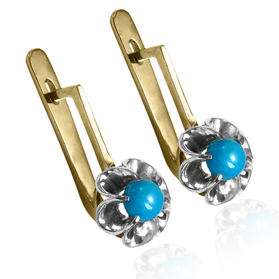 Russian Style Genuine Turquoise Earrings 585