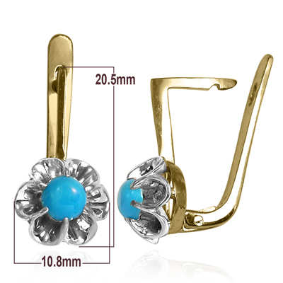 Russian Style Genuine Turquoise Earrings 585