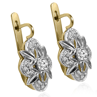 Russian Style Diamond Earrings 14k Gold