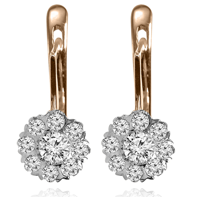 Old Russian Style Malinka Diamond Earrings 585