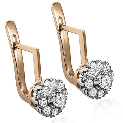 Old Russian Style Malinka Diamond Earrings 585