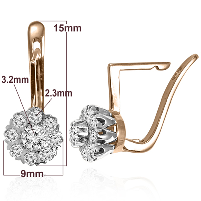 Old Russian Style Malinka Diamond Earrings 585