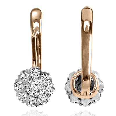 Old Russian Style Malinka Diamond Earrings 585