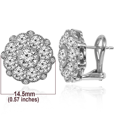 14k White Gold Flower Design Diamond Earrings