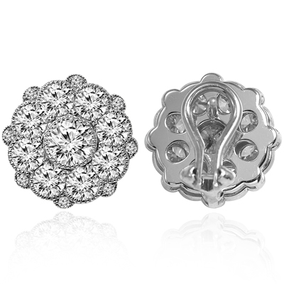 14k White Gold Flower Design Diamond Earrings