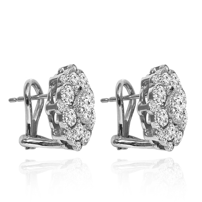 14k White Gold Flower Design Diamond Earrings